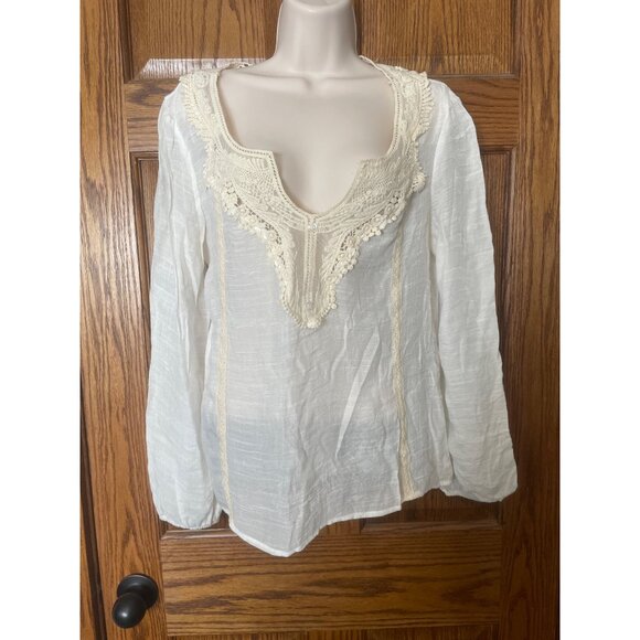 Wet Seal Lace Trimmed Long Sleeve Blouse White Vintage Cottagecore Y2K Romantic - Picture 1 of 9